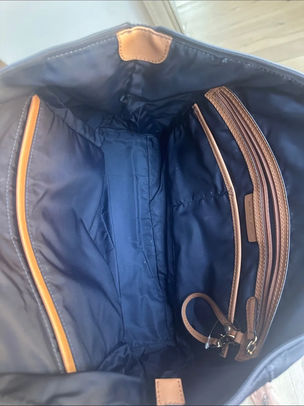 Michael Kors Navy Tote with Tan Leather Handles